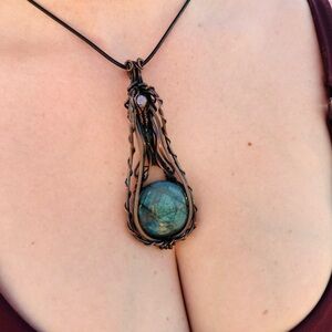 Handcrafted Divine Feminine Healing Copper and 18k gold Wire-Wrapped Pendant